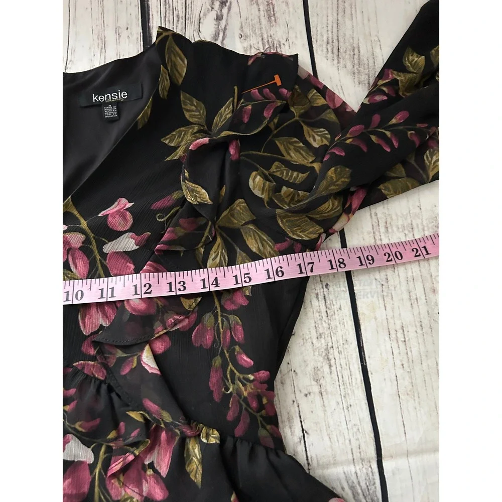 Kensie Floral Chiffon Mini Dress Whimsical Ruffle Long Sheer Sleeve 4 Cottage